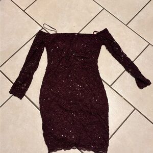 My Michelle Burgundy Sequin Long Sleeve Dress